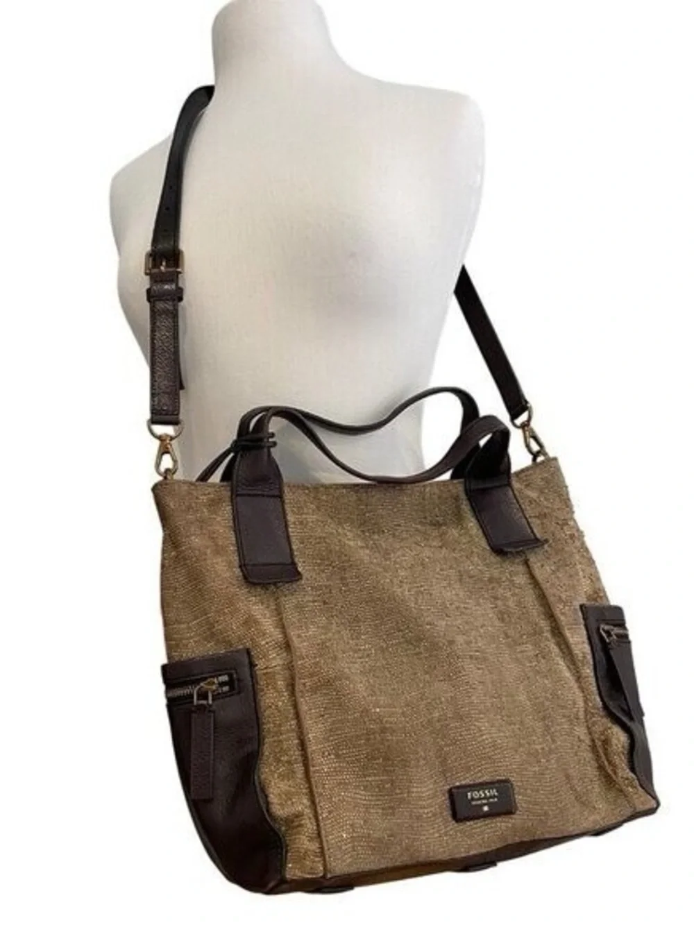 FOSSIL Emerson Satchel Golden Suede Leather Sept. 2015
